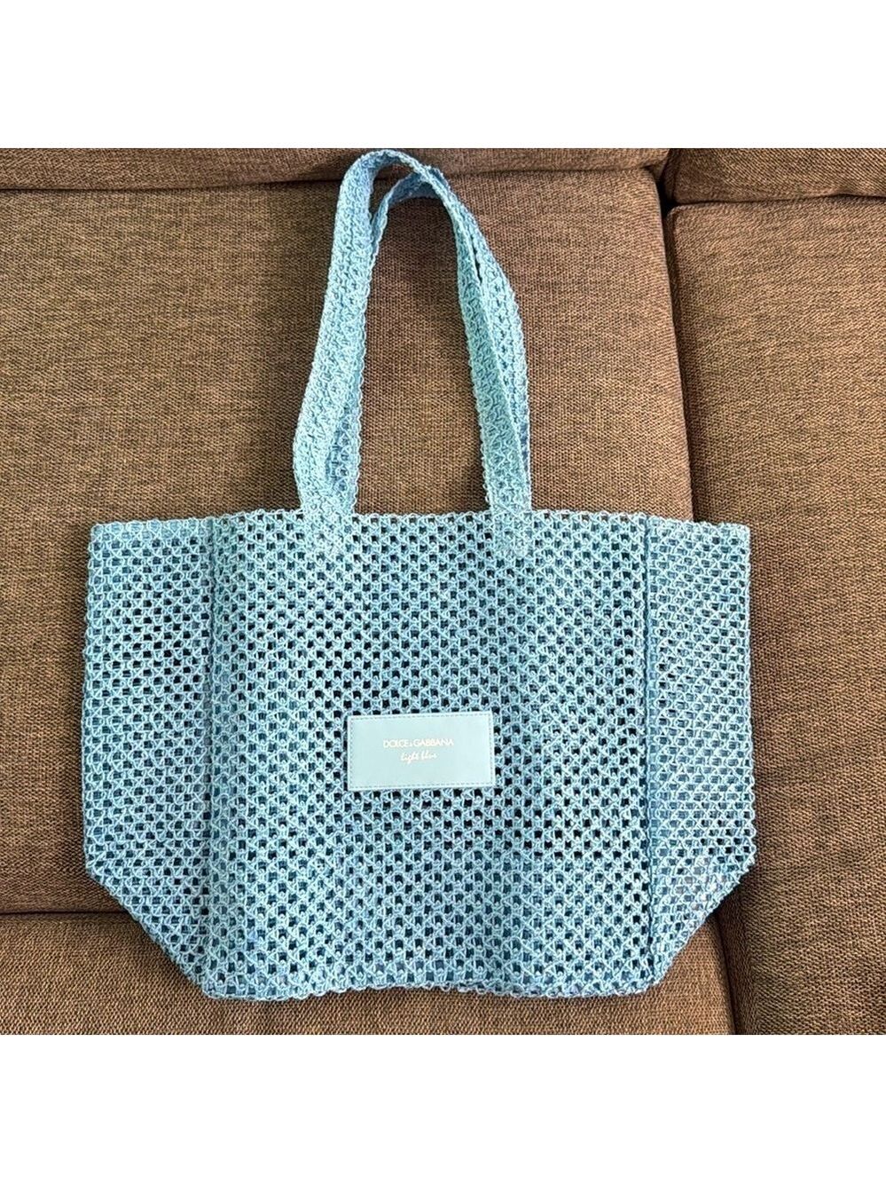 Dolce & Gabbana Light Blue Mesh Beach Tote Bag Blue New Authentic - Picture 6 of 11